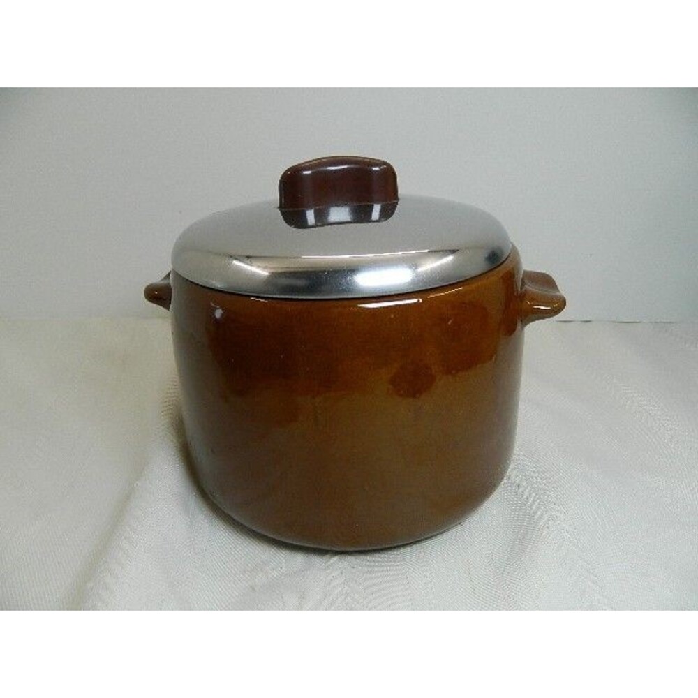 Vintage West Bend Brown Glazed Stoneware Bean Pot with Lid Made in USA  50's-60'